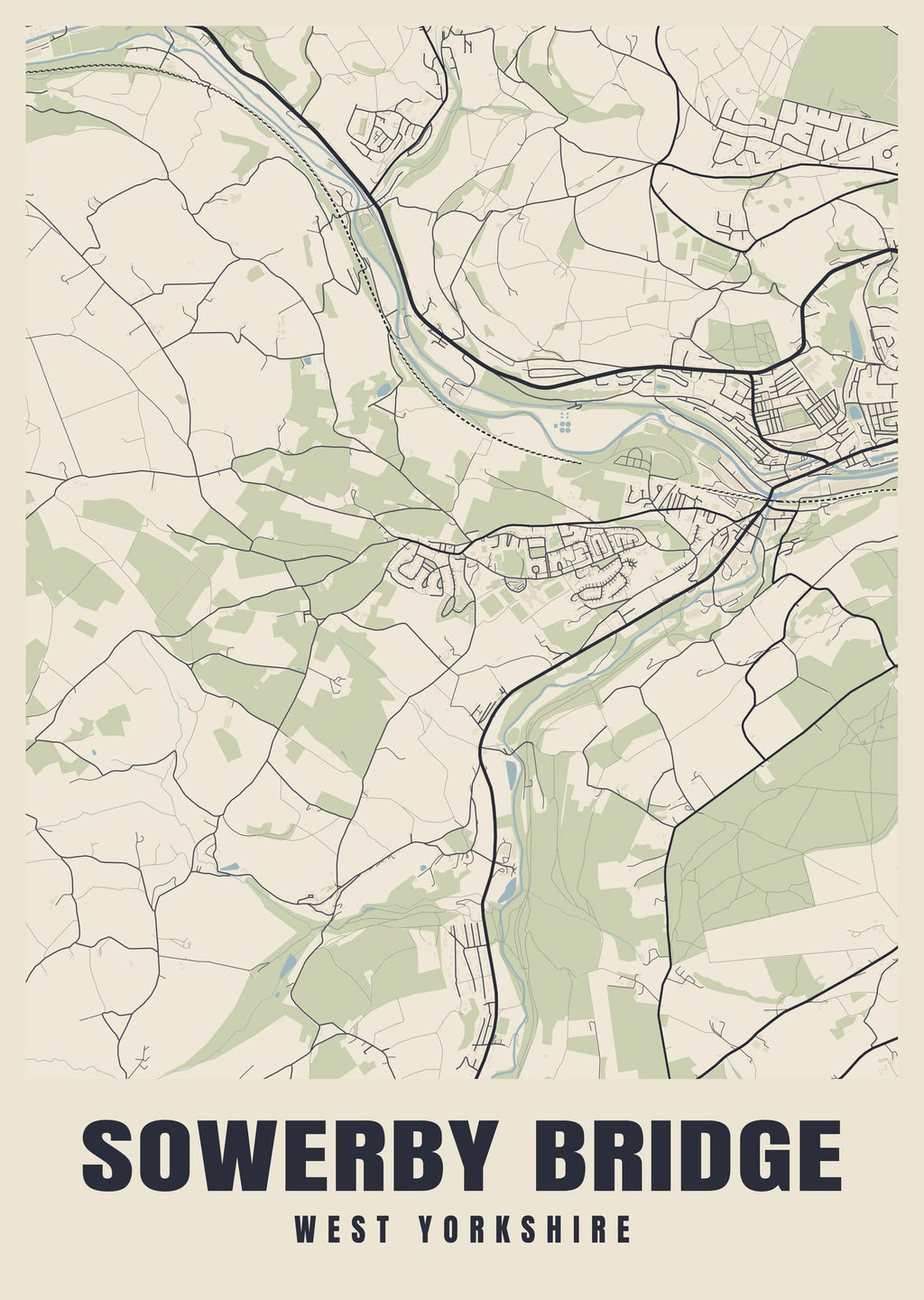 Street map poster of Sowerby Bridge, West Yorkshire