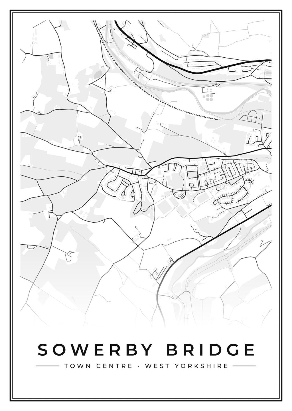 Street map poster of Sowerby Bridge town centre, West Yorkshire