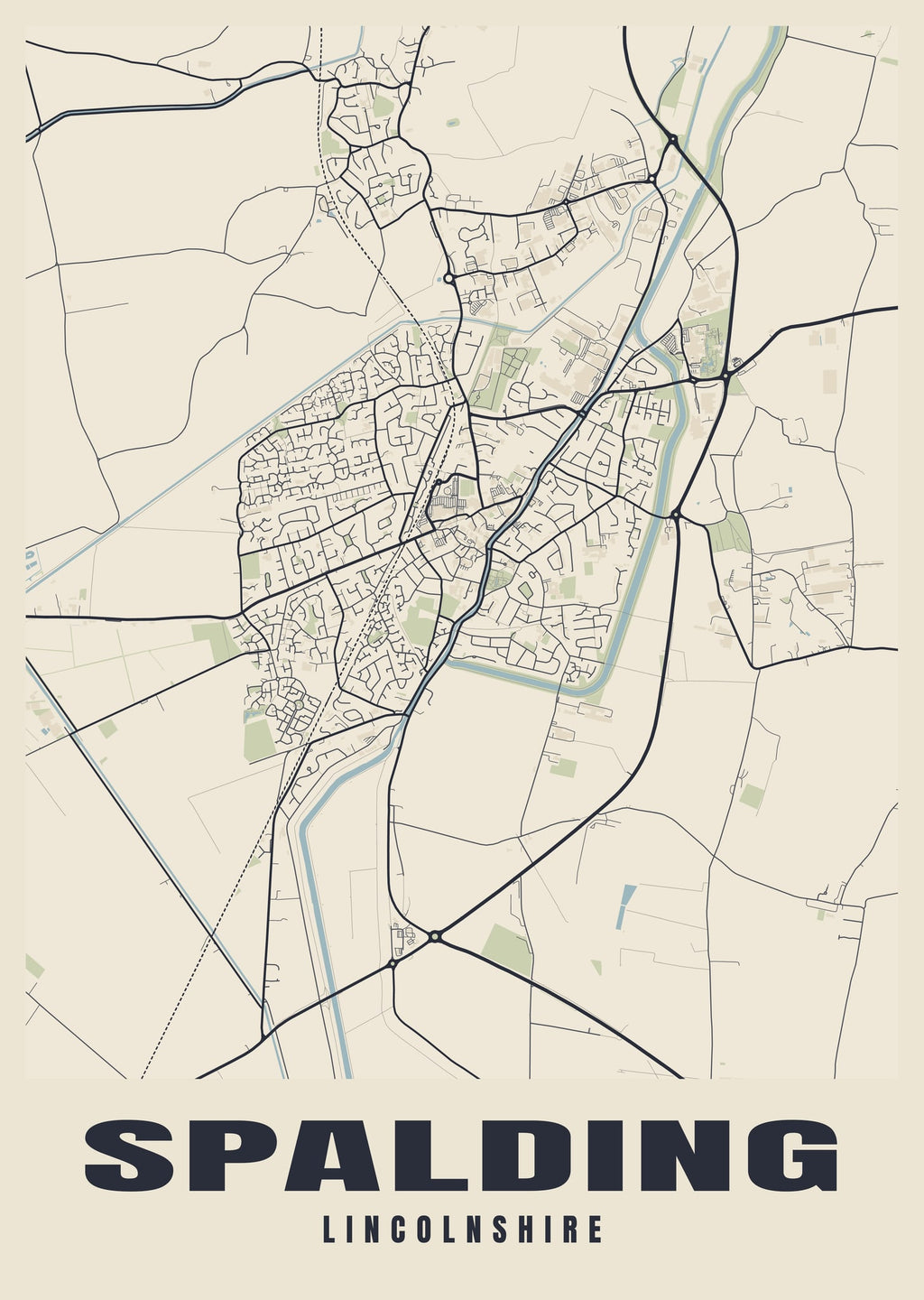 Street map poster of Spalding, Lincolnshire