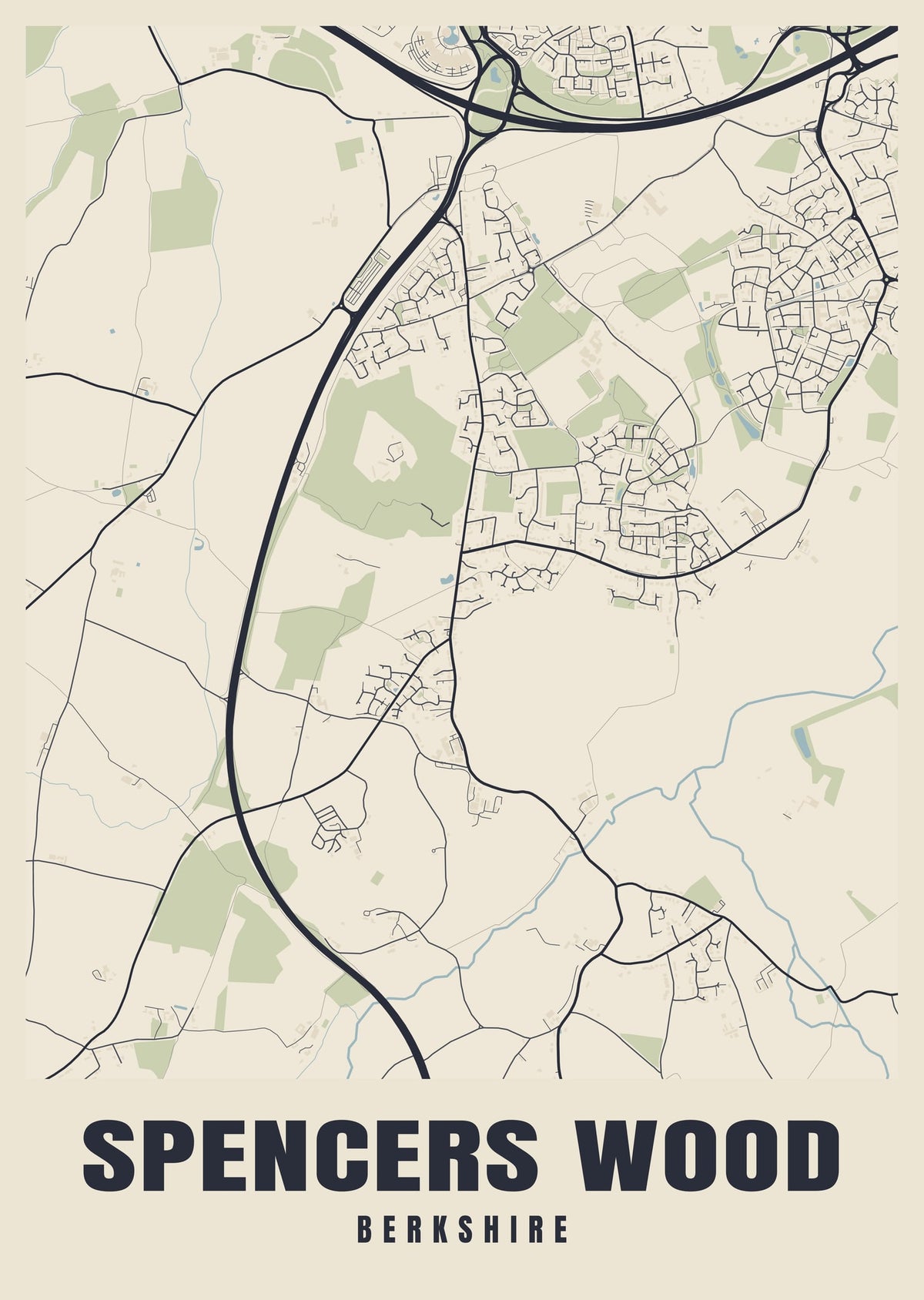 Street map poster of Spencers Wood, Berkshire