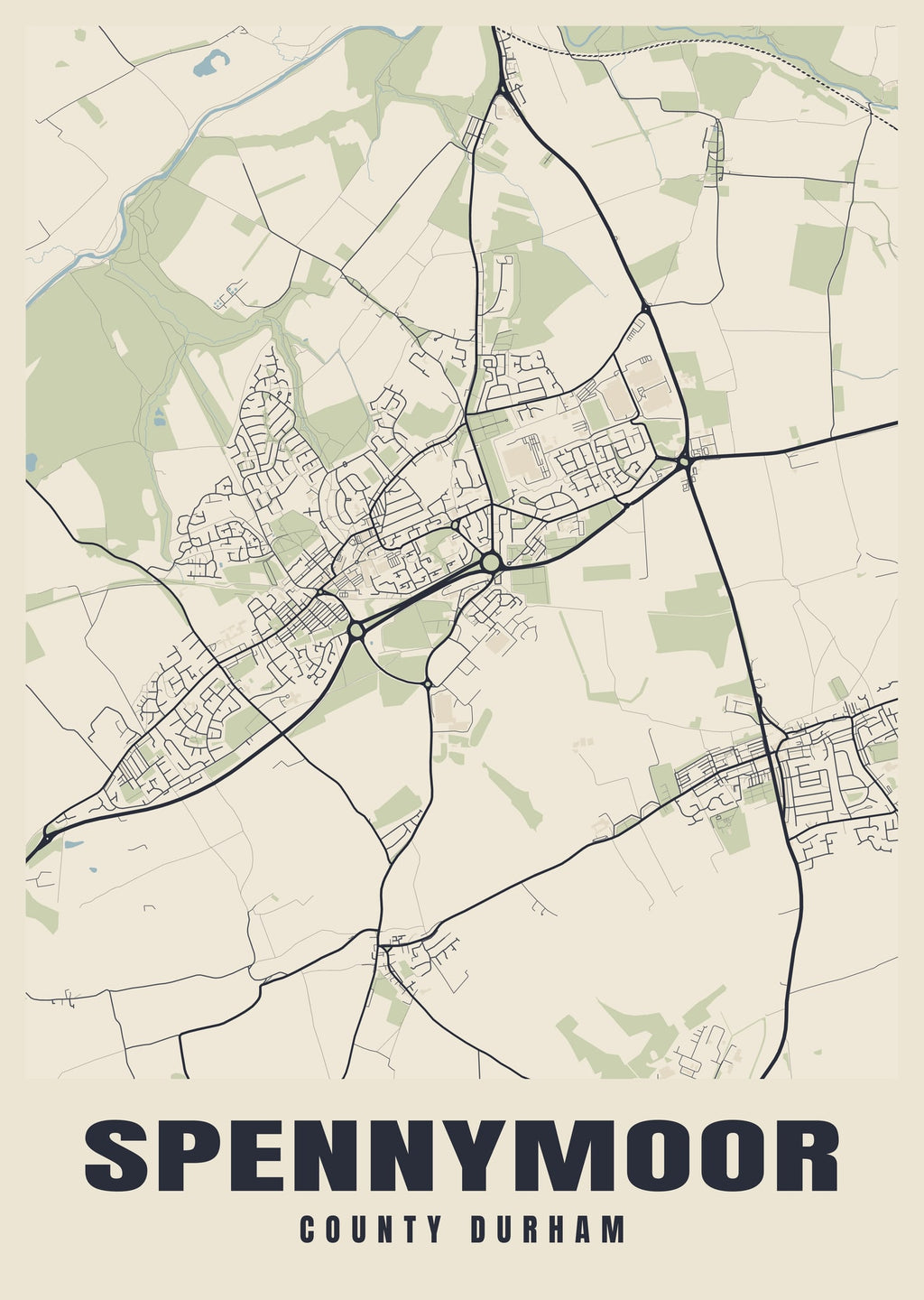 Street map poster of Spennymoor, County Durham