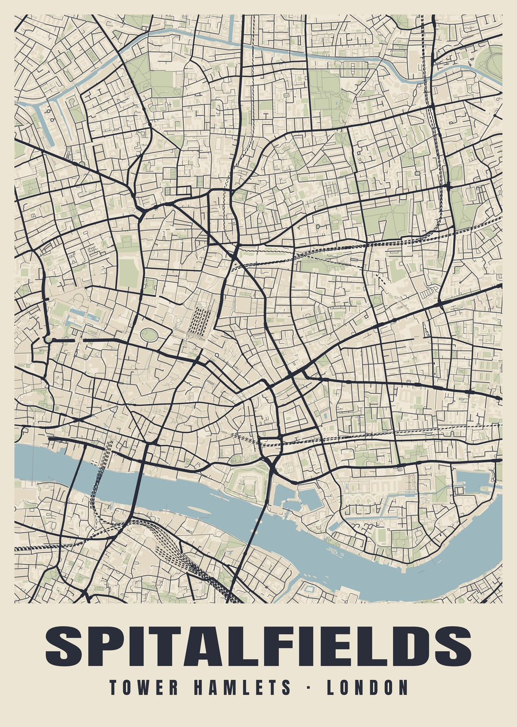 Heritage street map poster of Spitalfields, Tower Hamlets, London