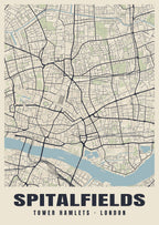 Heritage street map poster of Spitalfields, Tower Hamlets, London