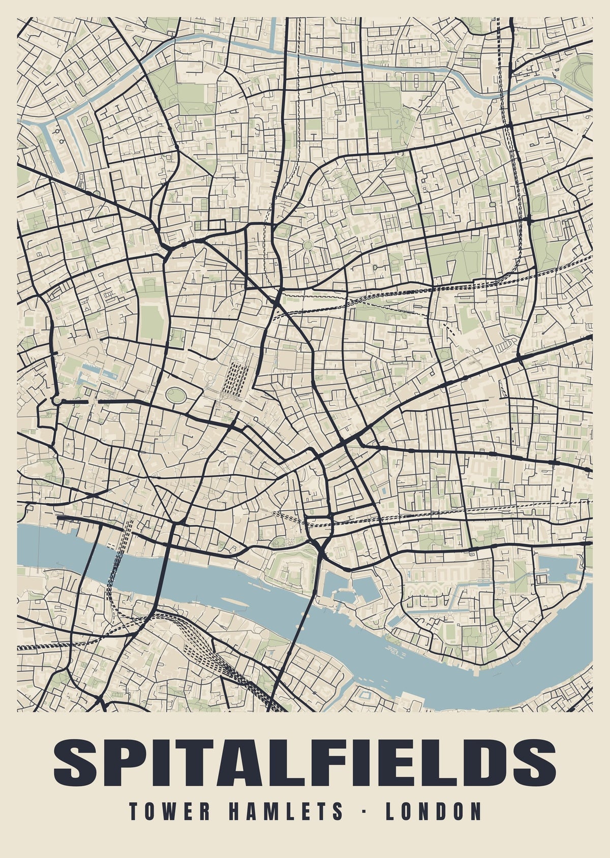 Heritage street map poster of Spitalfields, Tower Hamlets, London