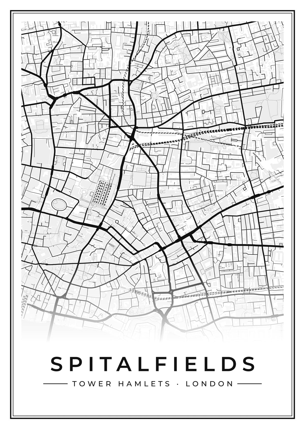 Street map poster of Spitalfields, Tower Hamlets, London