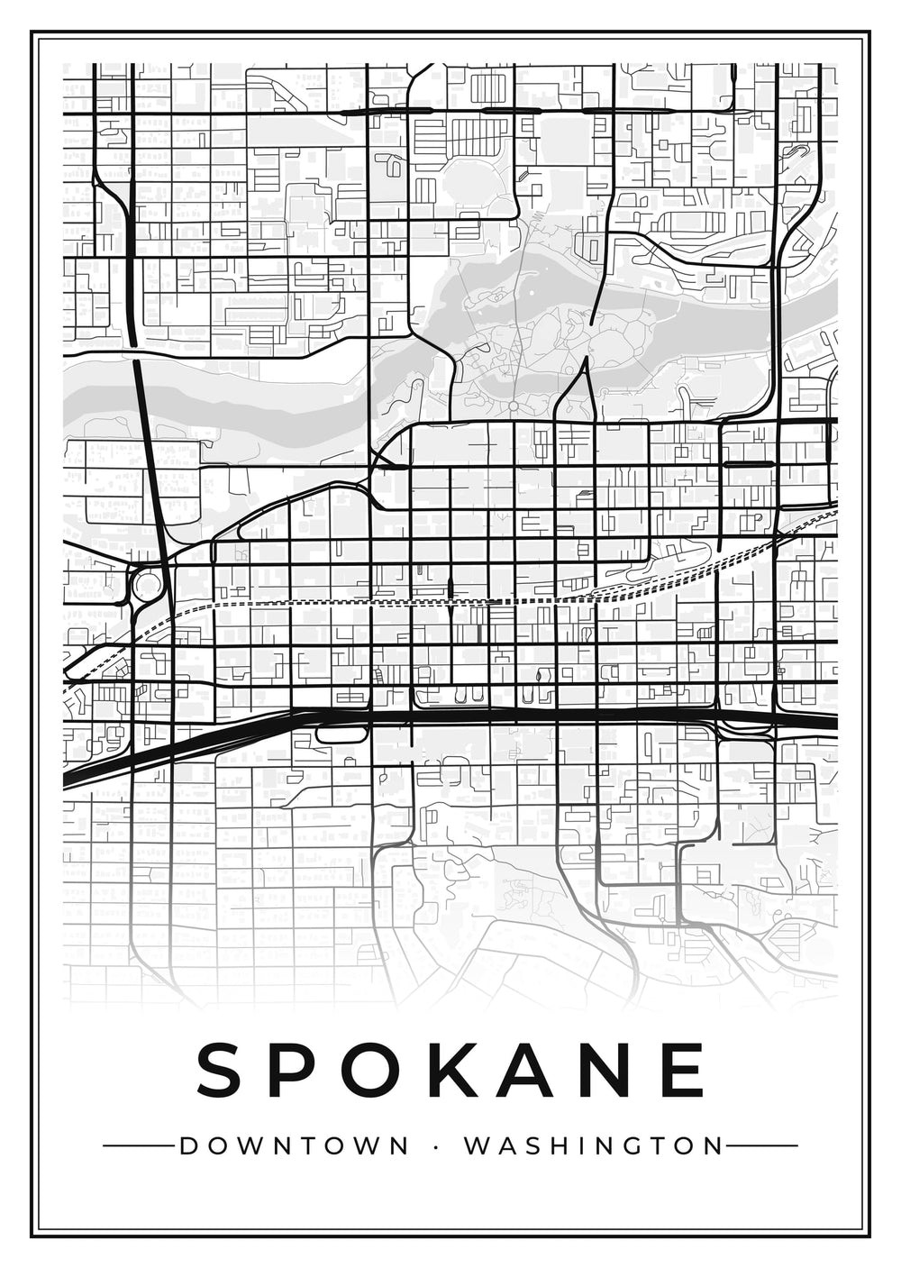 Spokane Downtown Street Map Poster