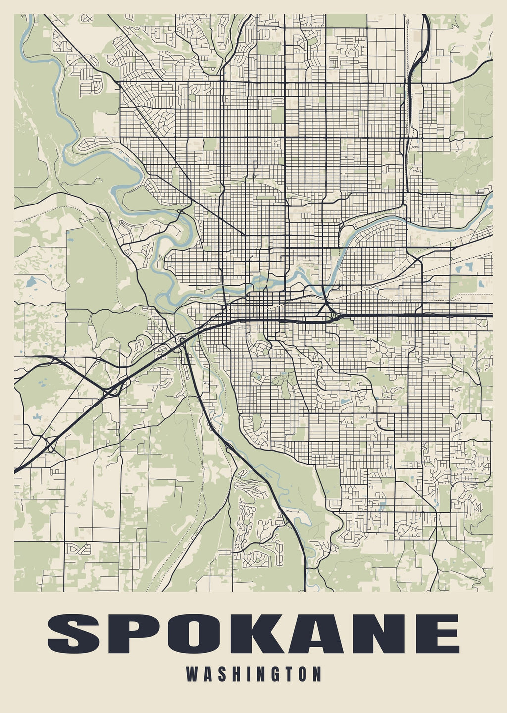 Street map poster of Spokane, Washington