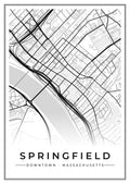 Street map poster of downtown Springfield, Massachusetts