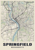 Street map poster of Springfield, Massachusetts