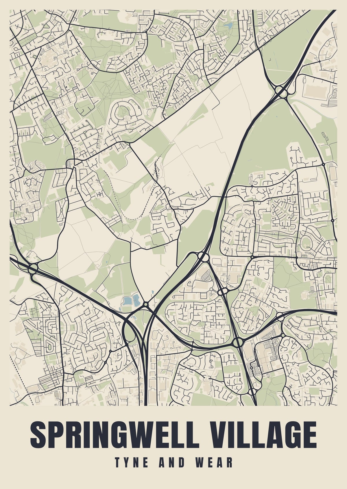Street map poster of Springwell Village, Tyne and Wear