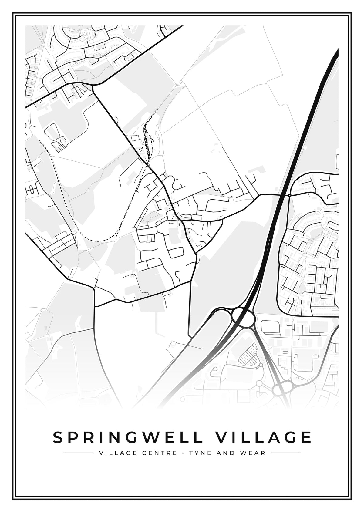 Street map poster of Springwell Village village centre, Tyne and Wear