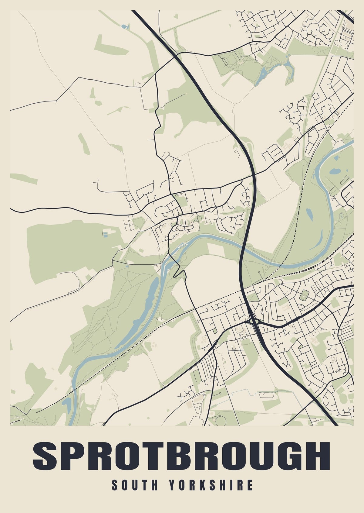 Street map poster of Sprotbrough, South Yorkshire