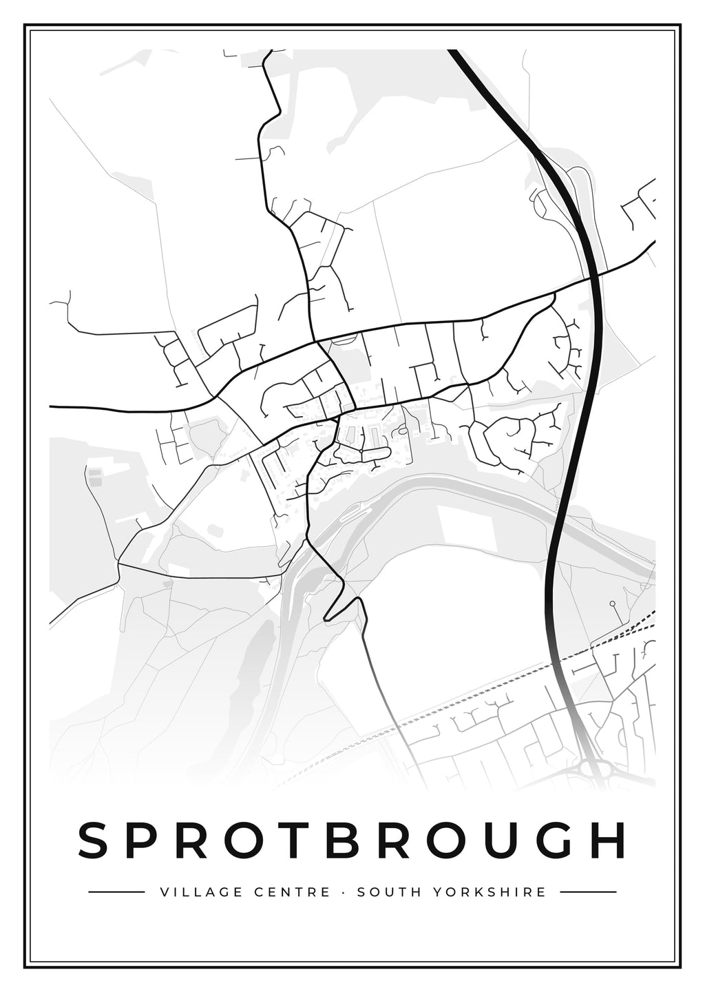 Street map poster of Sprotbrough village centre, South Yorkshire