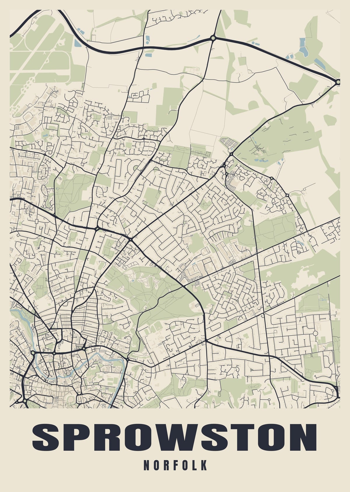 Street map poster of Sprowston, Norfolk