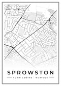 Street map poster of Sprowston town centre, Norfolk
