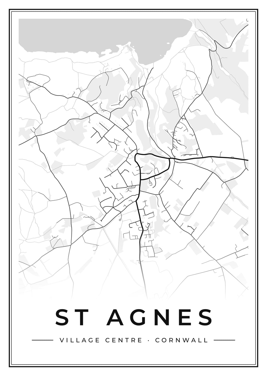 Street map poster of St Agnes village centre, Cornwall