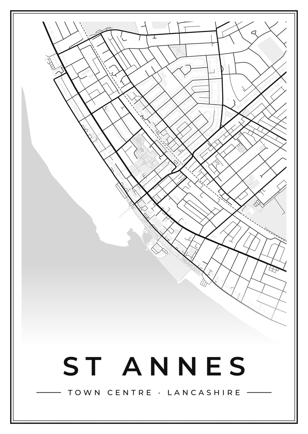 St Annes Town Centre Street Map Poster