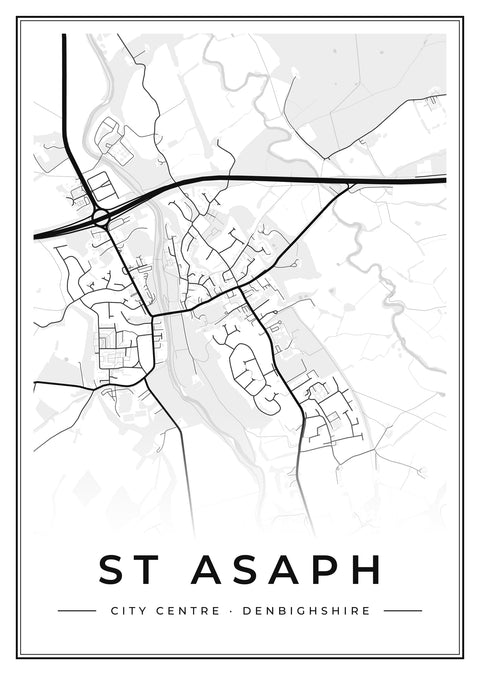 St Asaph City Centre Street Map Poster