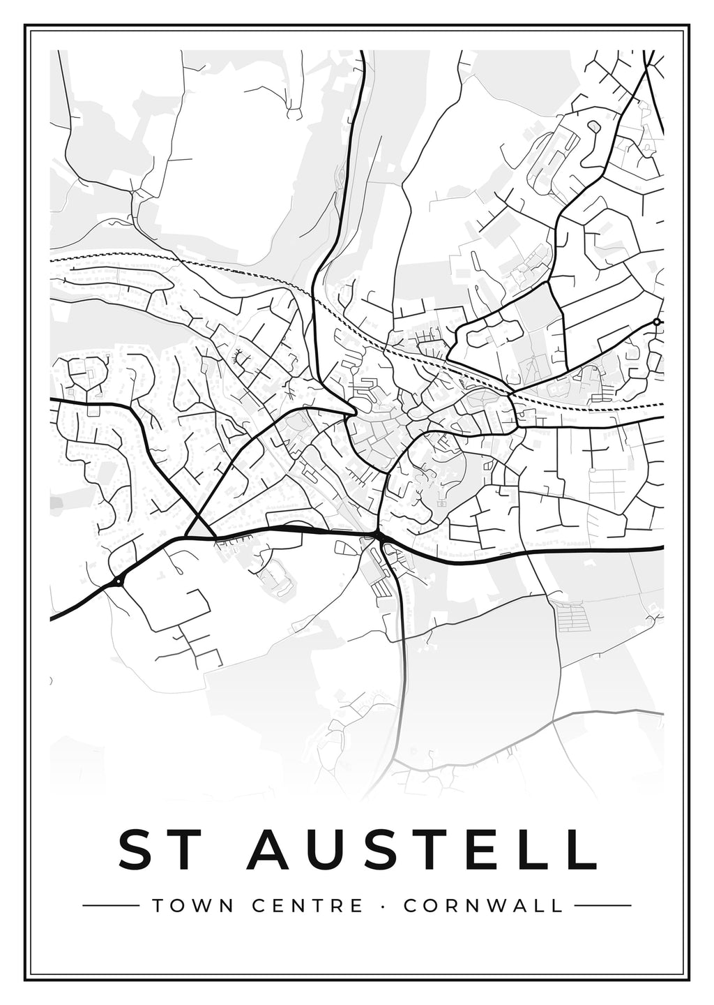 Street map poster of St Austell town centre, Cornwall
