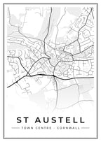 Street map poster of St Austell town centre, Cornwall