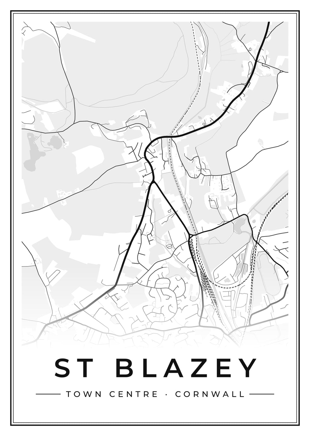 Street map poster of St Blazey town centre, Cornwall
