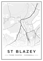 Street map poster of St Blazey town centre, Cornwall