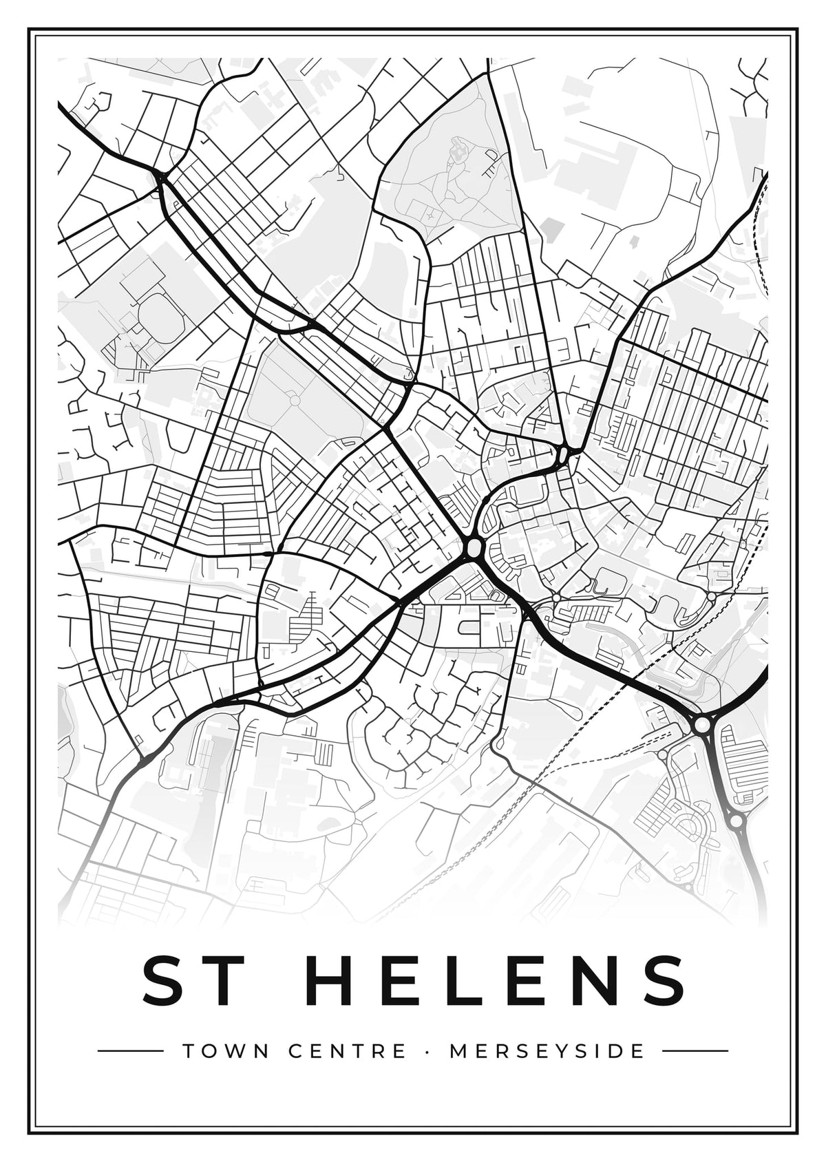 Street map poster of St Helens town centre, Merseyside