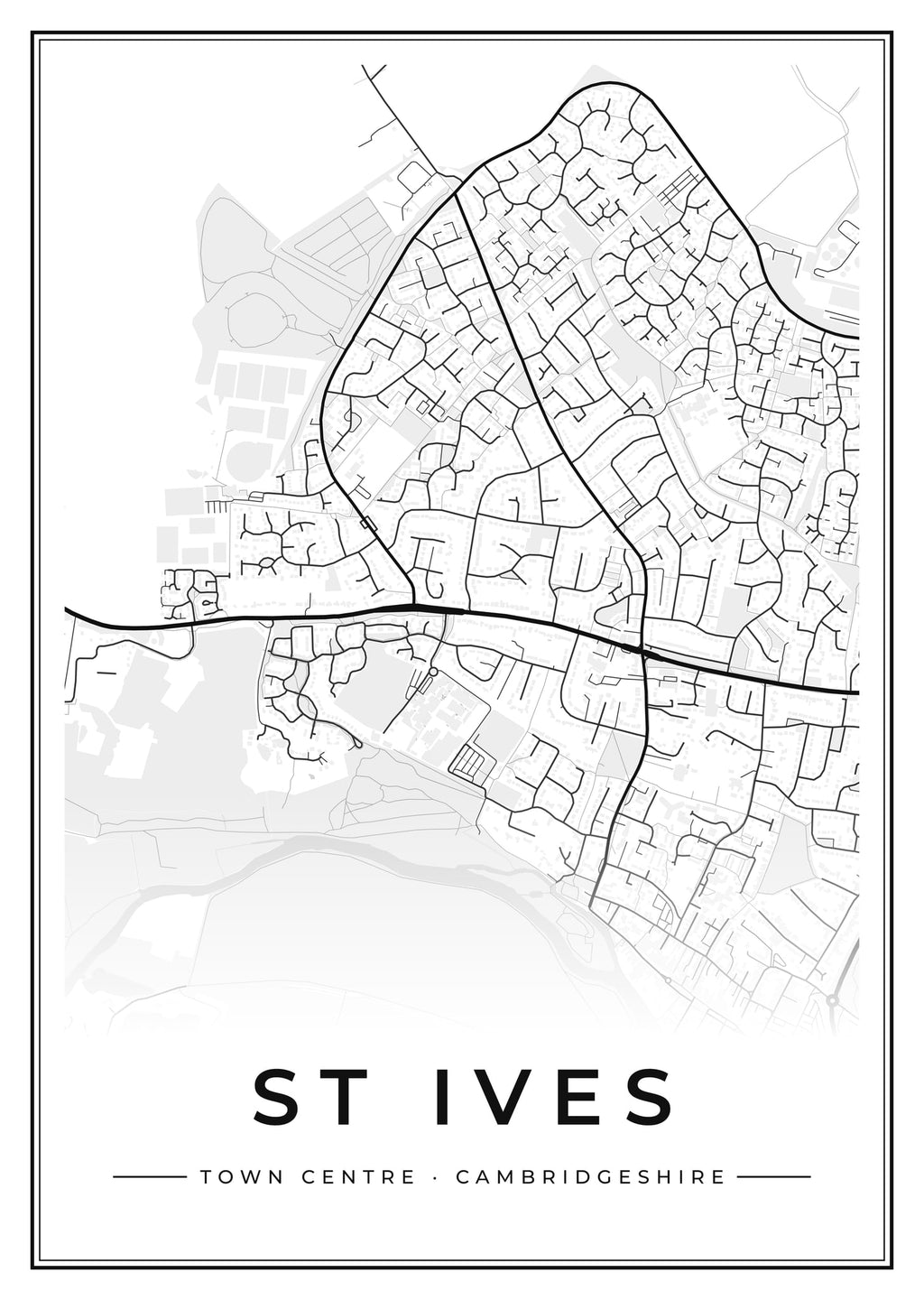 Street map poster of St Ives town centre, Cambridgeshire