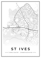 Street map poster of St Ives town centre, Cambridgeshire
