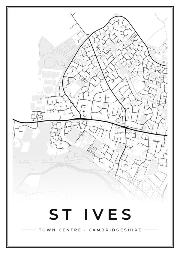St Ives Town Centre Street Map Poster