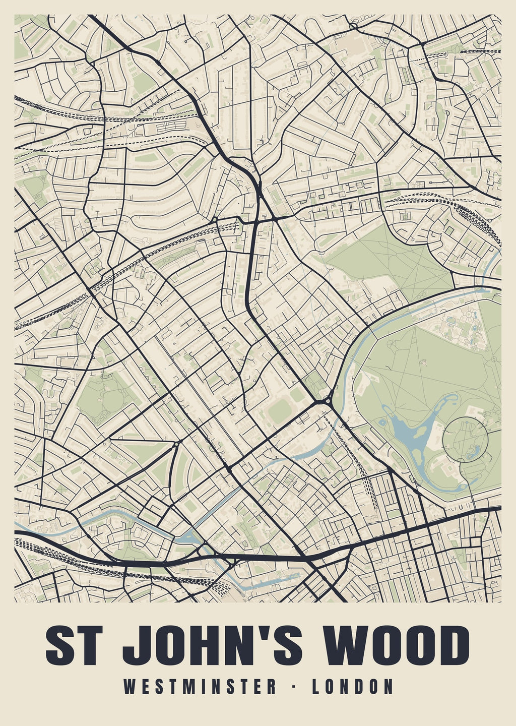 Heritage street map poster of St John's Wood, Westminster, London