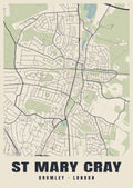 Heritage street map poster of St Mary Cray, Bromley, London