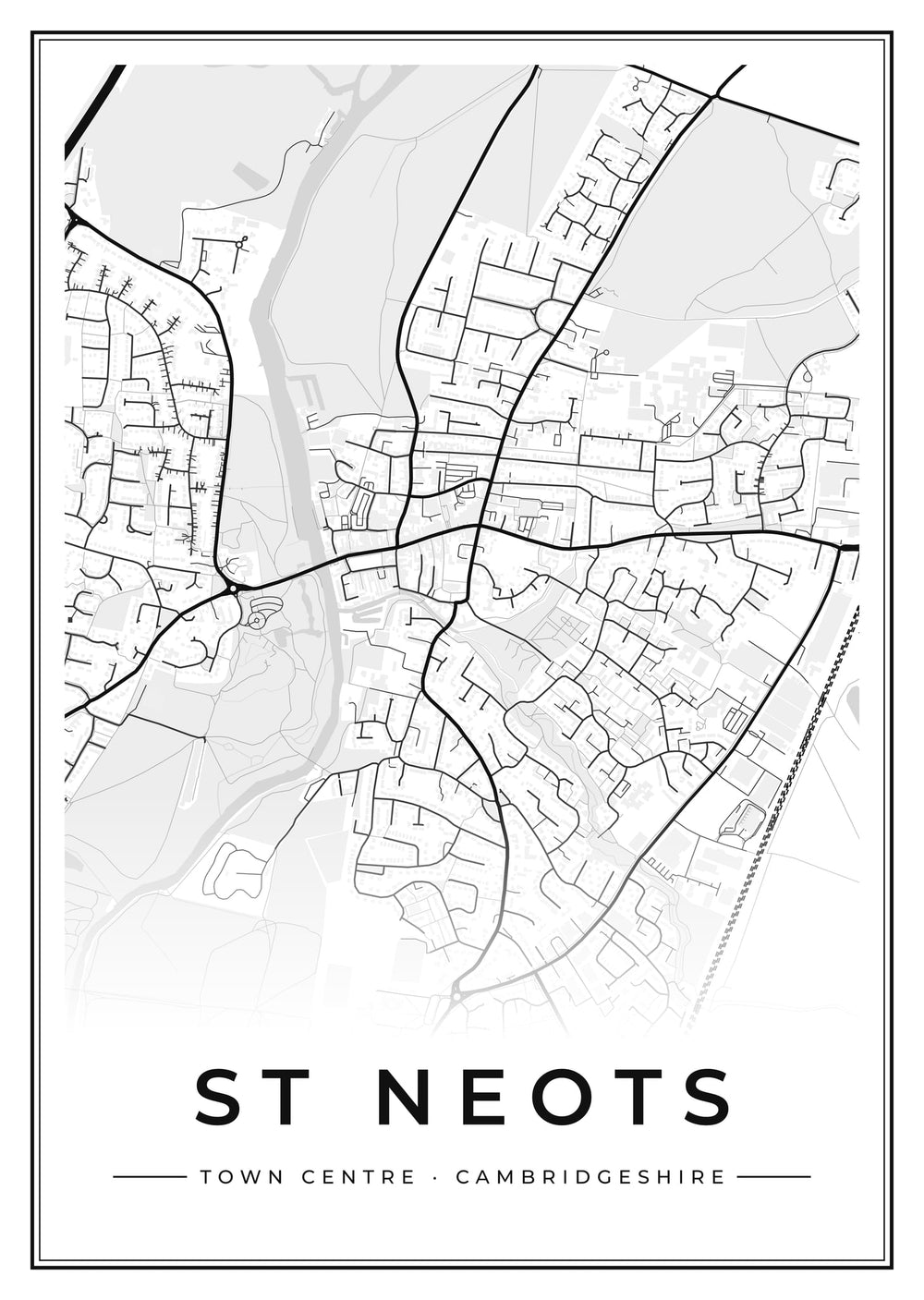 St Neots Town Centre Street Map Poster