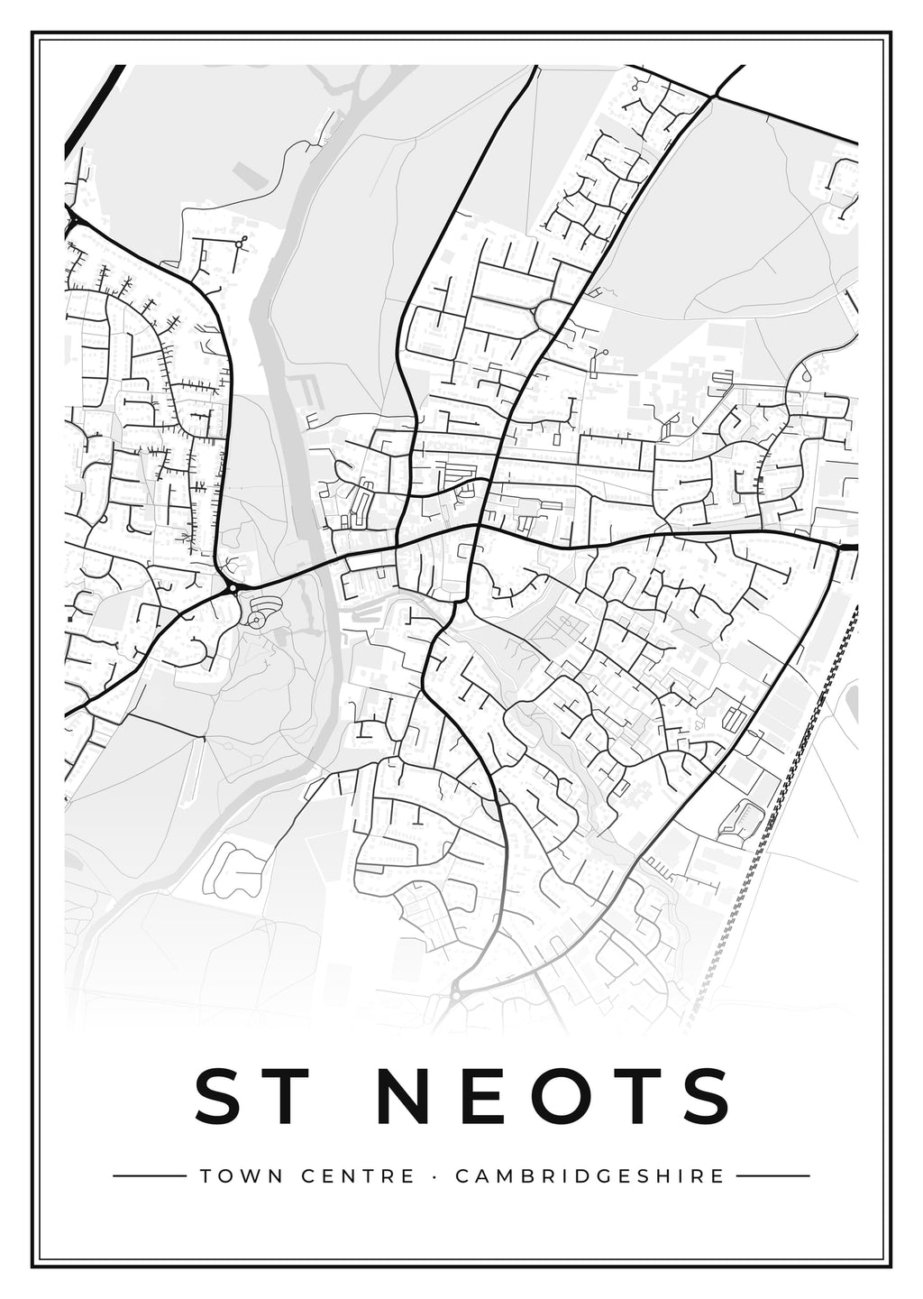 Street map poster of St Neots town centre, Cambridgeshire