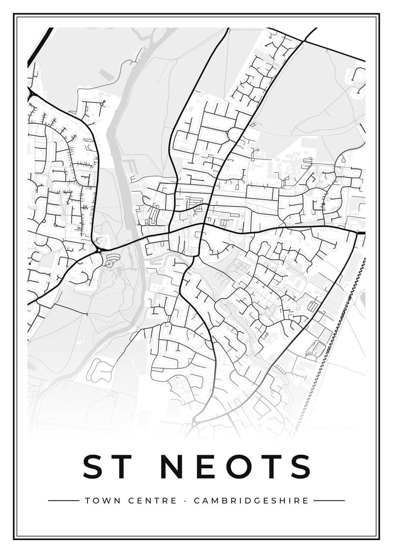 St Neots Town Centre Street Map Poster