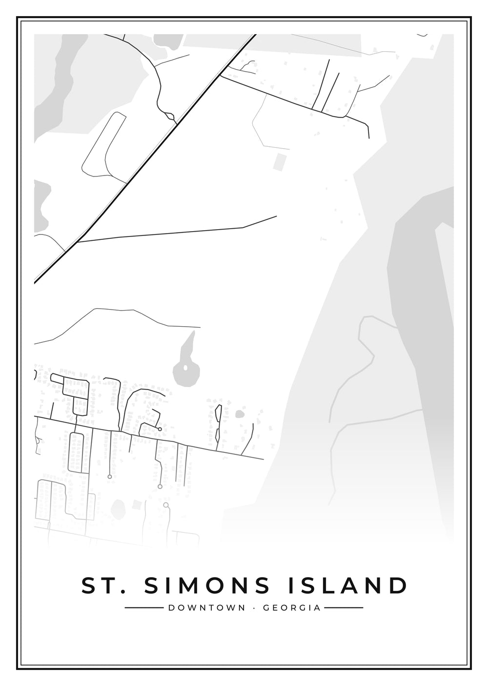 St. Simons Island Downtown Street Map Poster