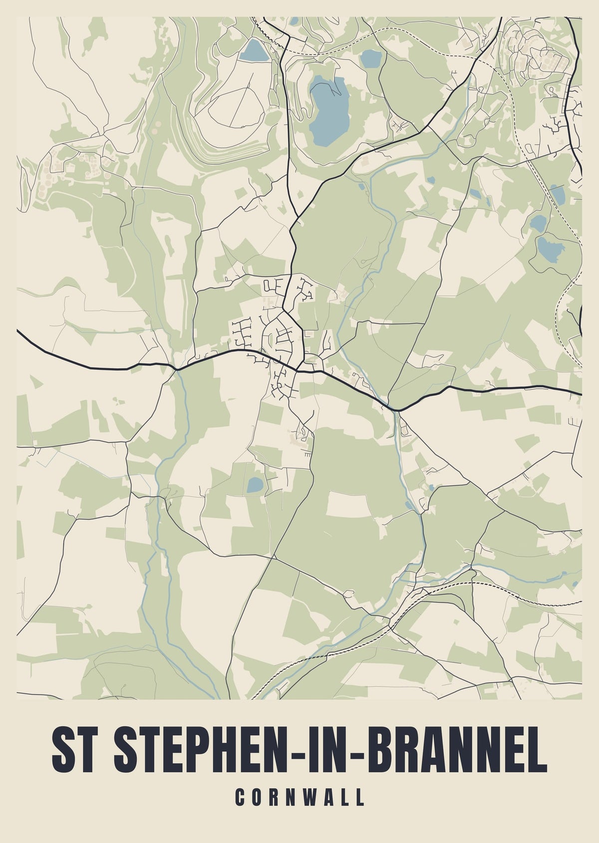 Street map poster of St Stephen-in-Brannel, Cornwall