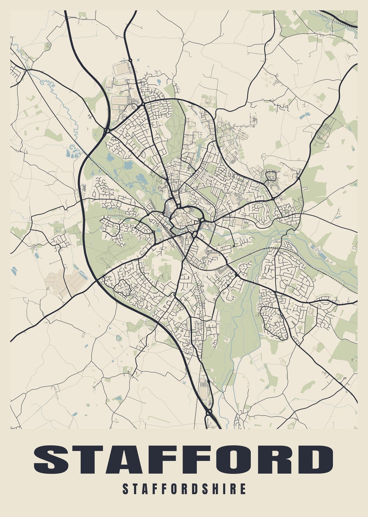 Street map poster of Stafford, Staffordshire