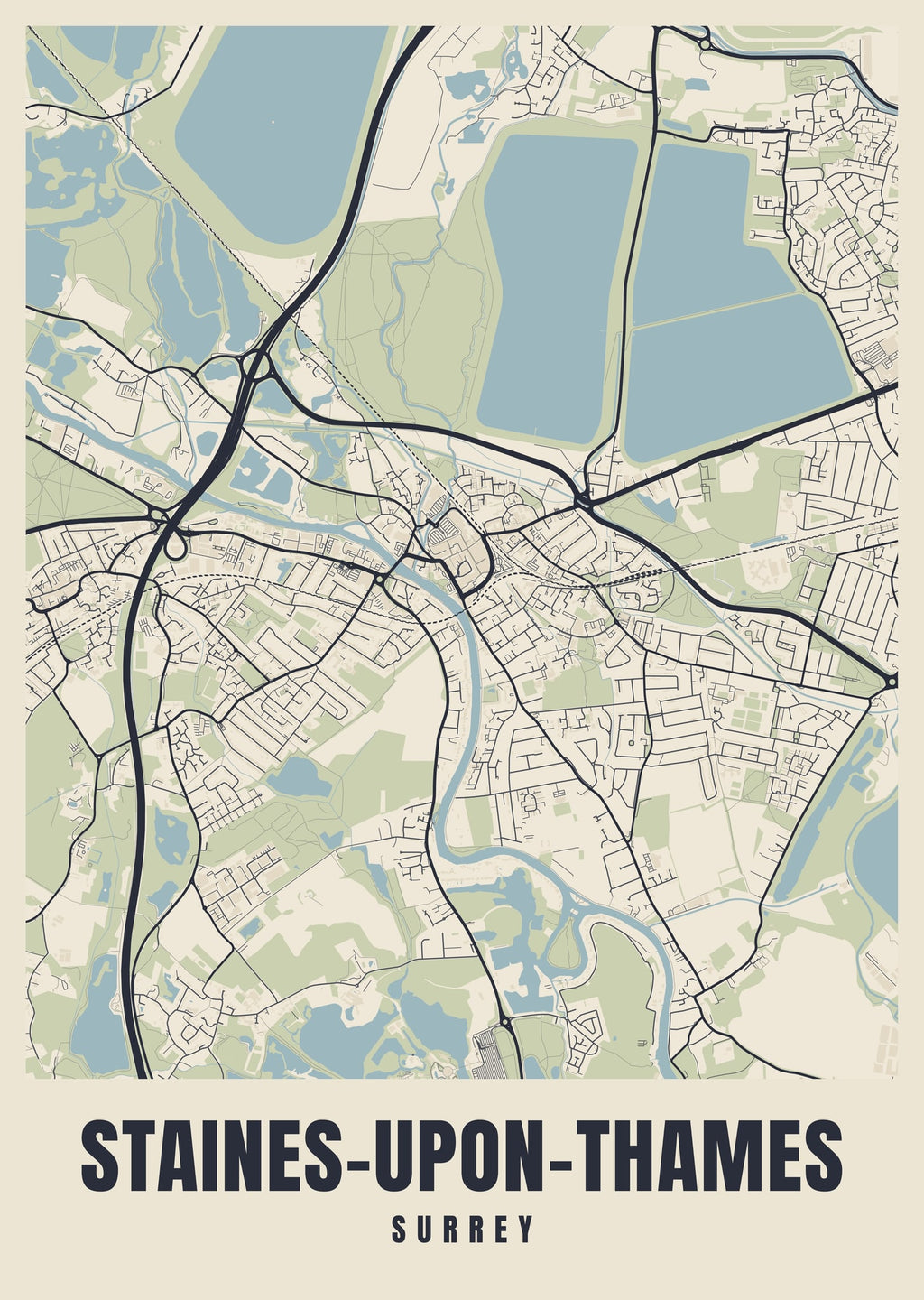 Street map poster of Staines-upon-Thames, Surrey
