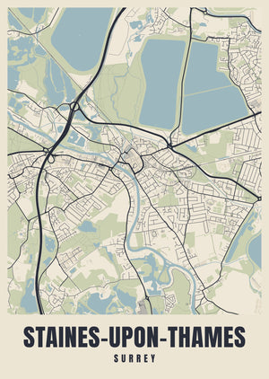 Staines-upon-Thames Street Map Poster