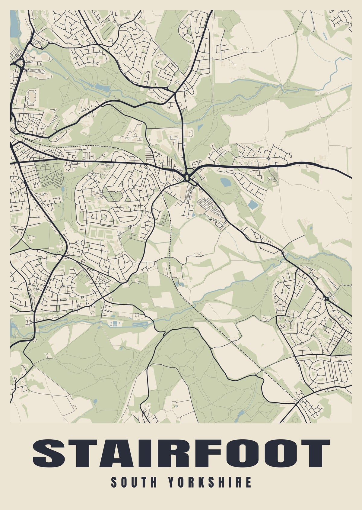 Street map poster of Stairfoot, South Yorkshire