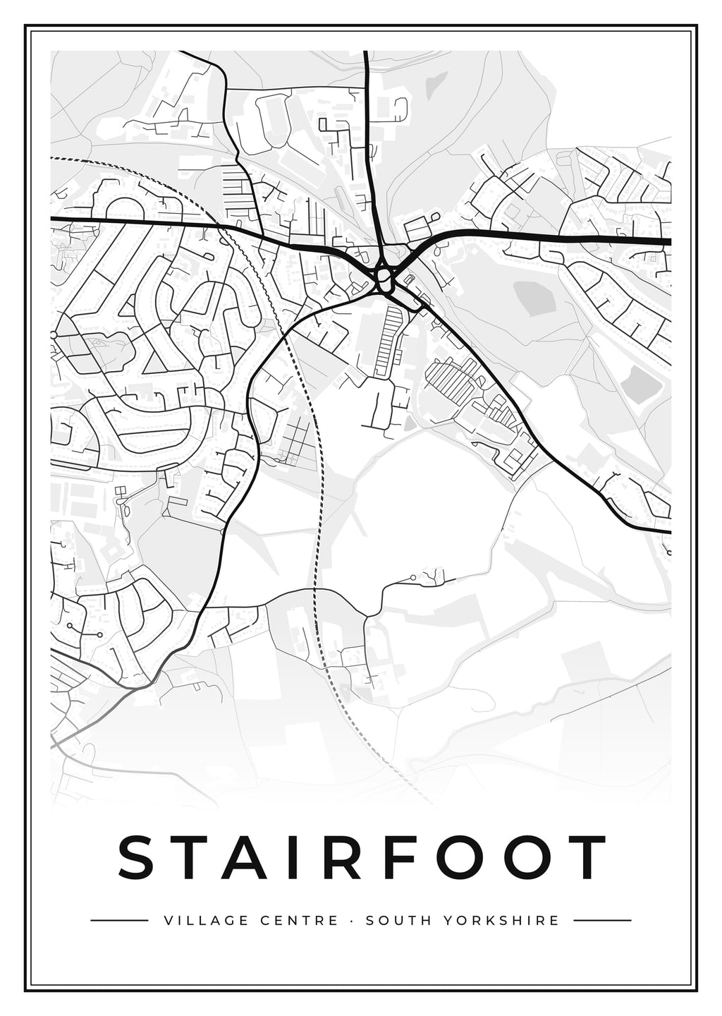 Street map poster of Stairfoot village centre, South Yorkshire