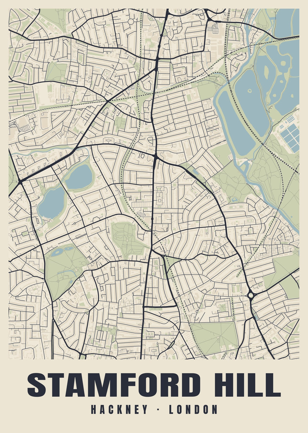 Heritage street map poster of Stamford Hill, Hackney, London