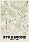 Heritage street map poster of Stanmore, Harrow, London