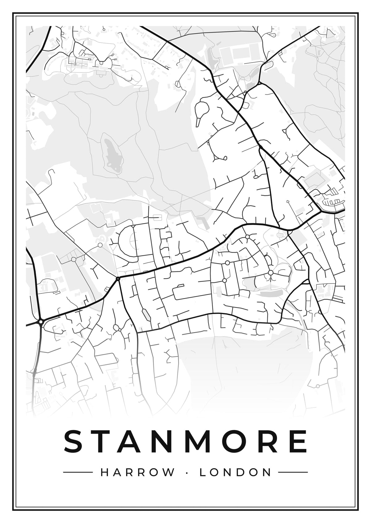 Street map poster of Stanmore, Harrow, London