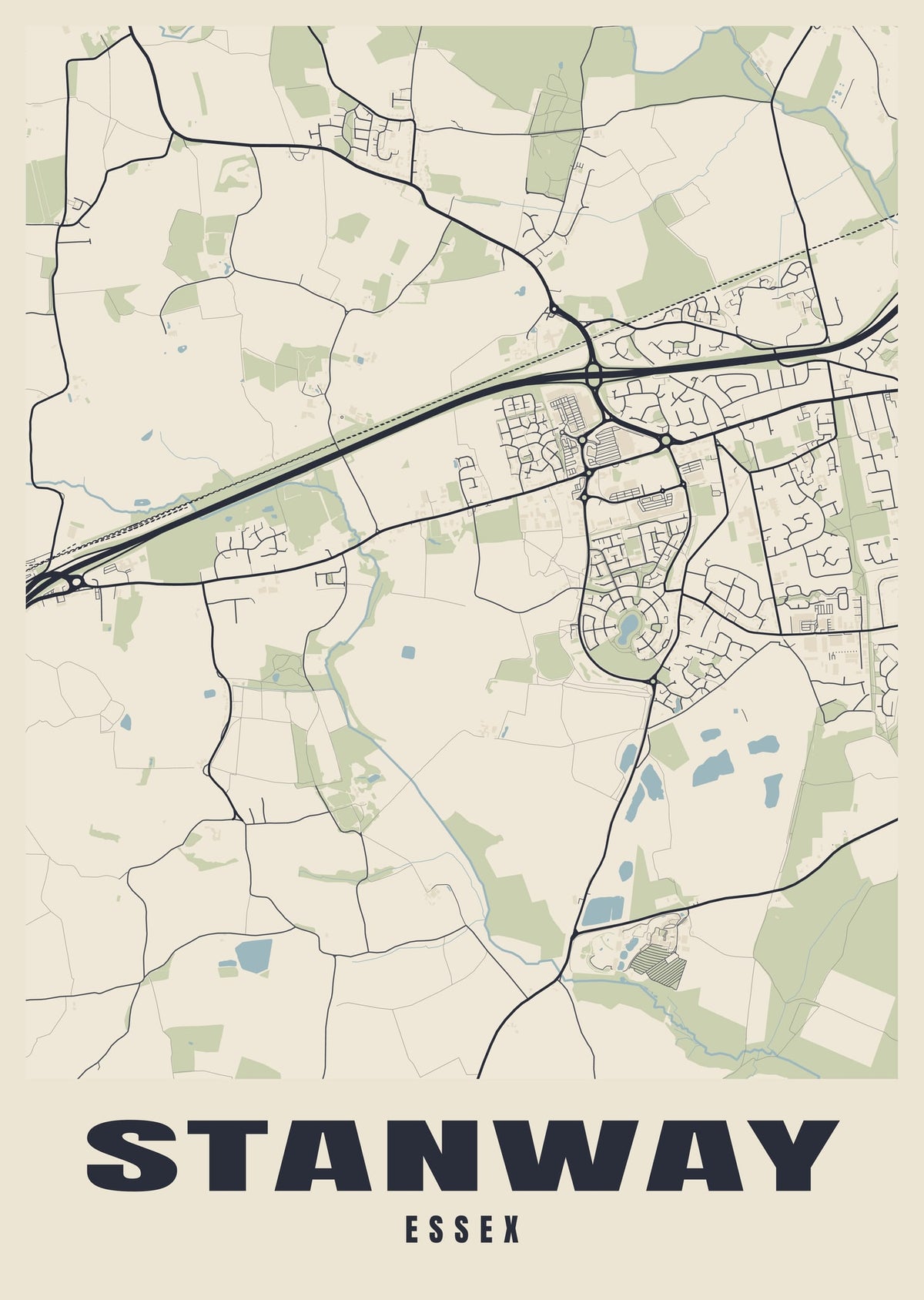 Street map poster of Stanway, Essex