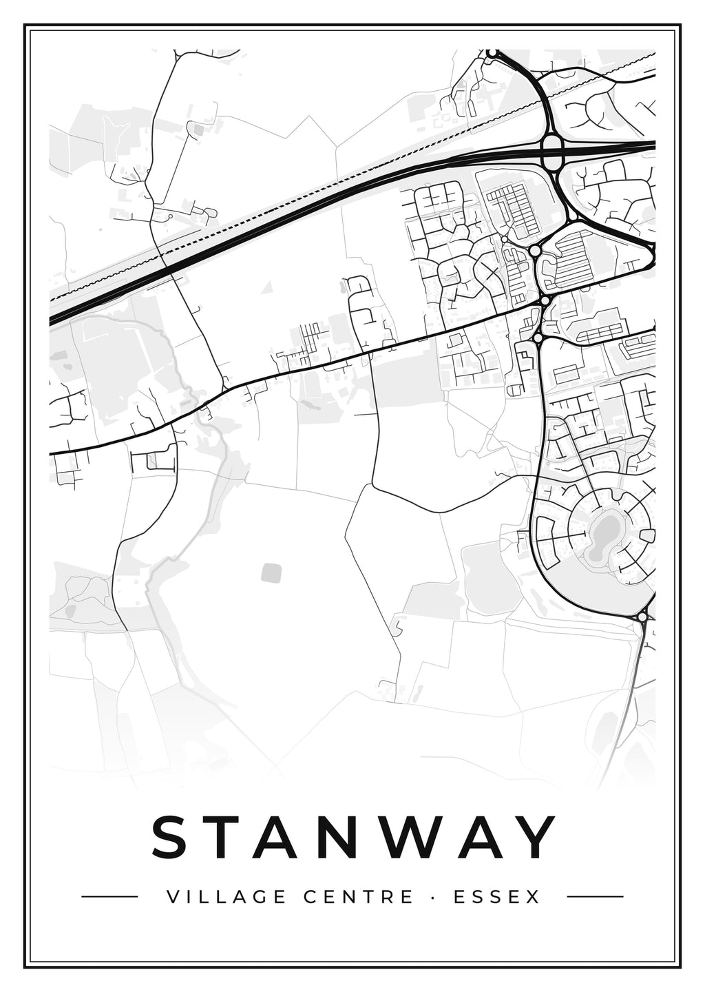 Street map poster of Stanway village centre, Essex