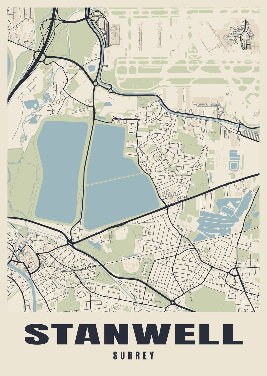 Street map poster of Stanwell, Surrey