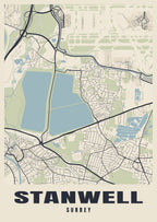 Street map poster of Stanwell, Surrey