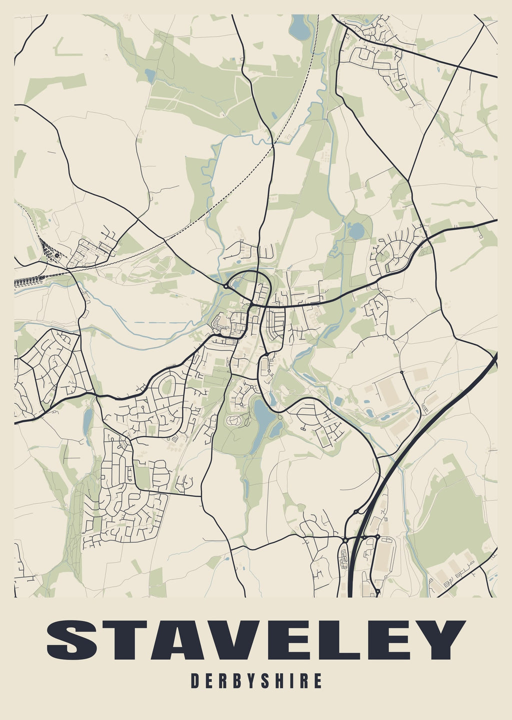 Street map poster of Staveley, Derbyshire